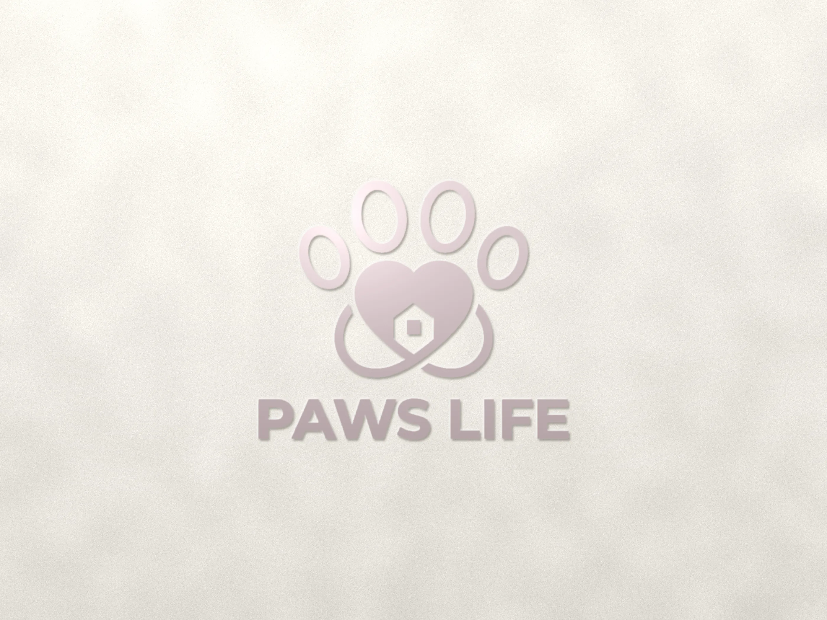 Paw print made from a heart and a house in an orange-to-blue gradient, shown as a mockup